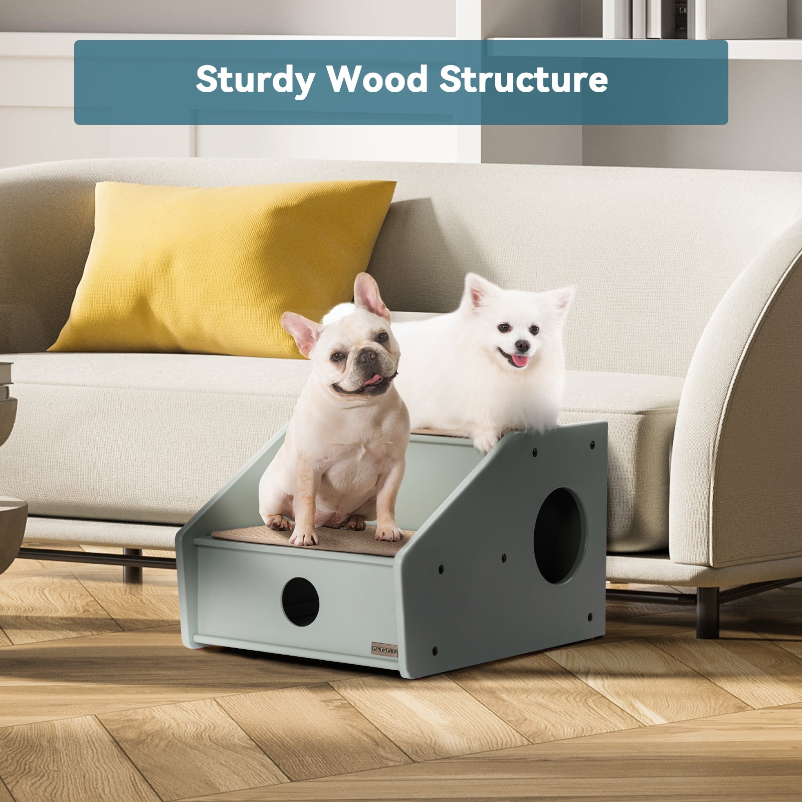 PETSFIT Wooden Dog Stairs Pet Stairs for Small Dogs to Get on Bed Easy to Assemble Limt 100 Ibs Green Walmart
