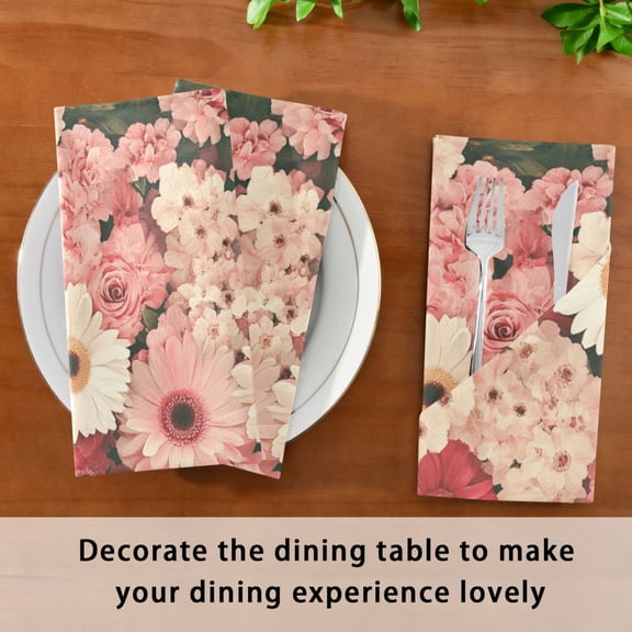 Satin Native Fab Cotton Dinner Napkin Pink White Flowers Reusable