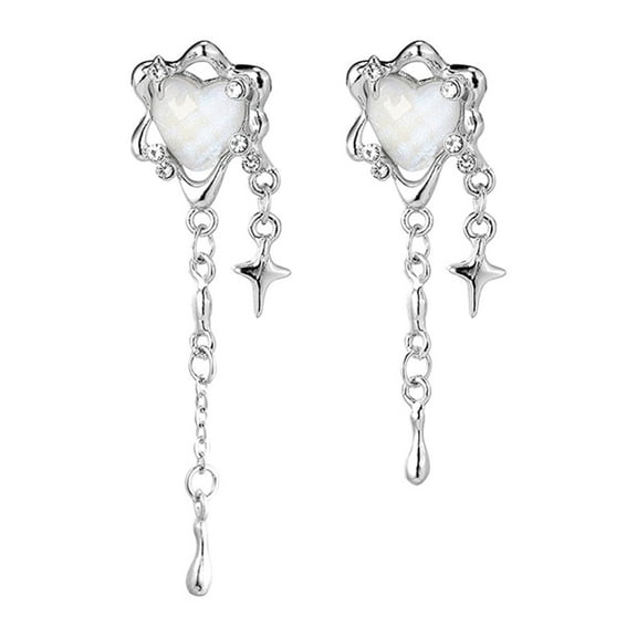 Moonstone Heart Dangle Drop Earrings For Women Cubic Zirconia Cross Star Tassel Dangling Earring
