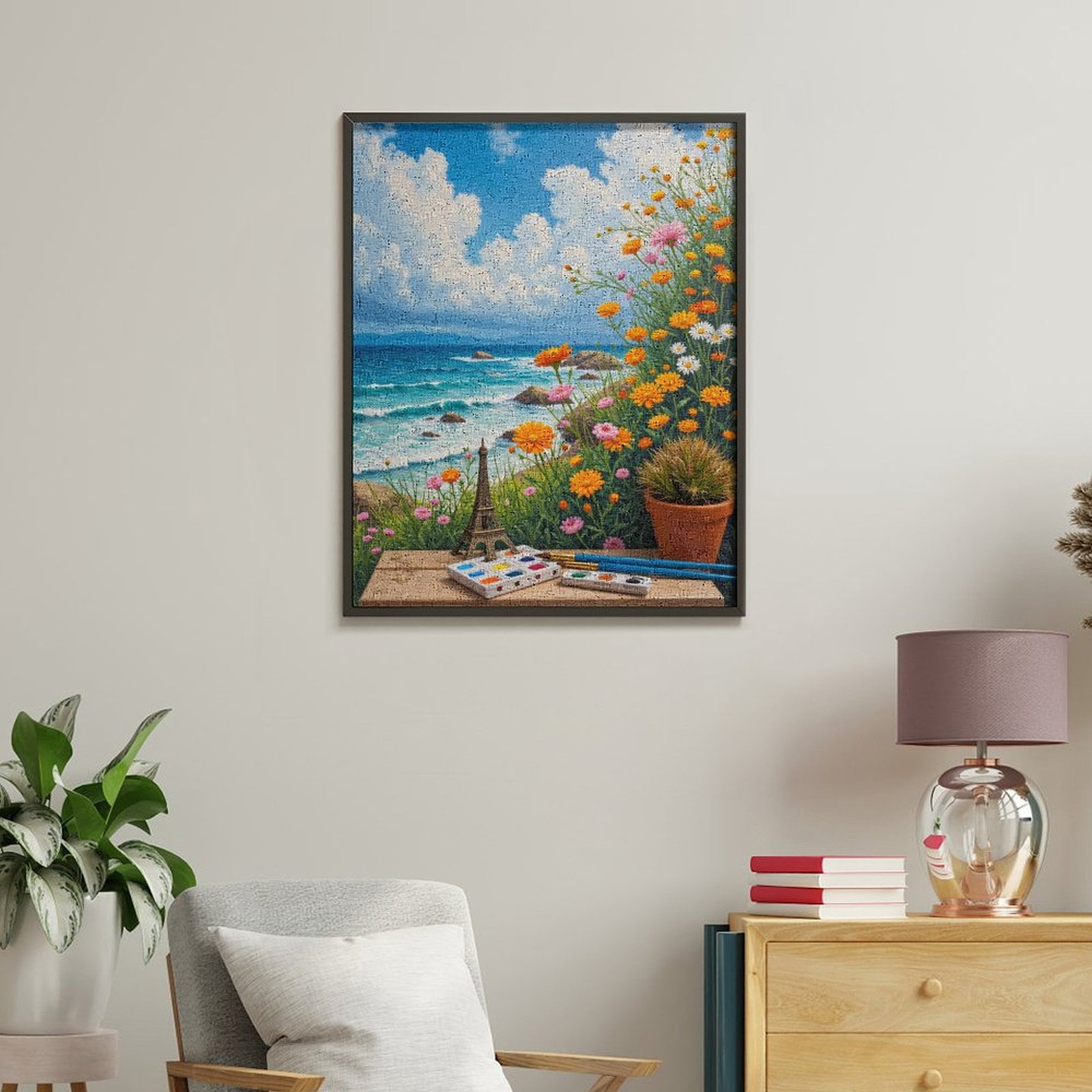 Paint By Numbers Kit for Adults Beginner - Ocean Flowers Art Supplies Paris Scene DIY Canvas Painting Kits for Adults, Frameless Paint By Number for Adults for Home Wall Decor 16x20 Inch