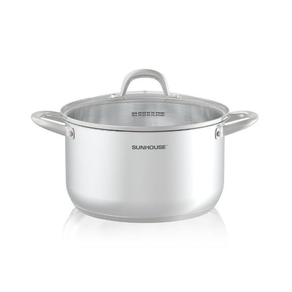 Sunhouse 8 Quart Stainless Steel Stockpot with Glass Lid, Induction Compatible