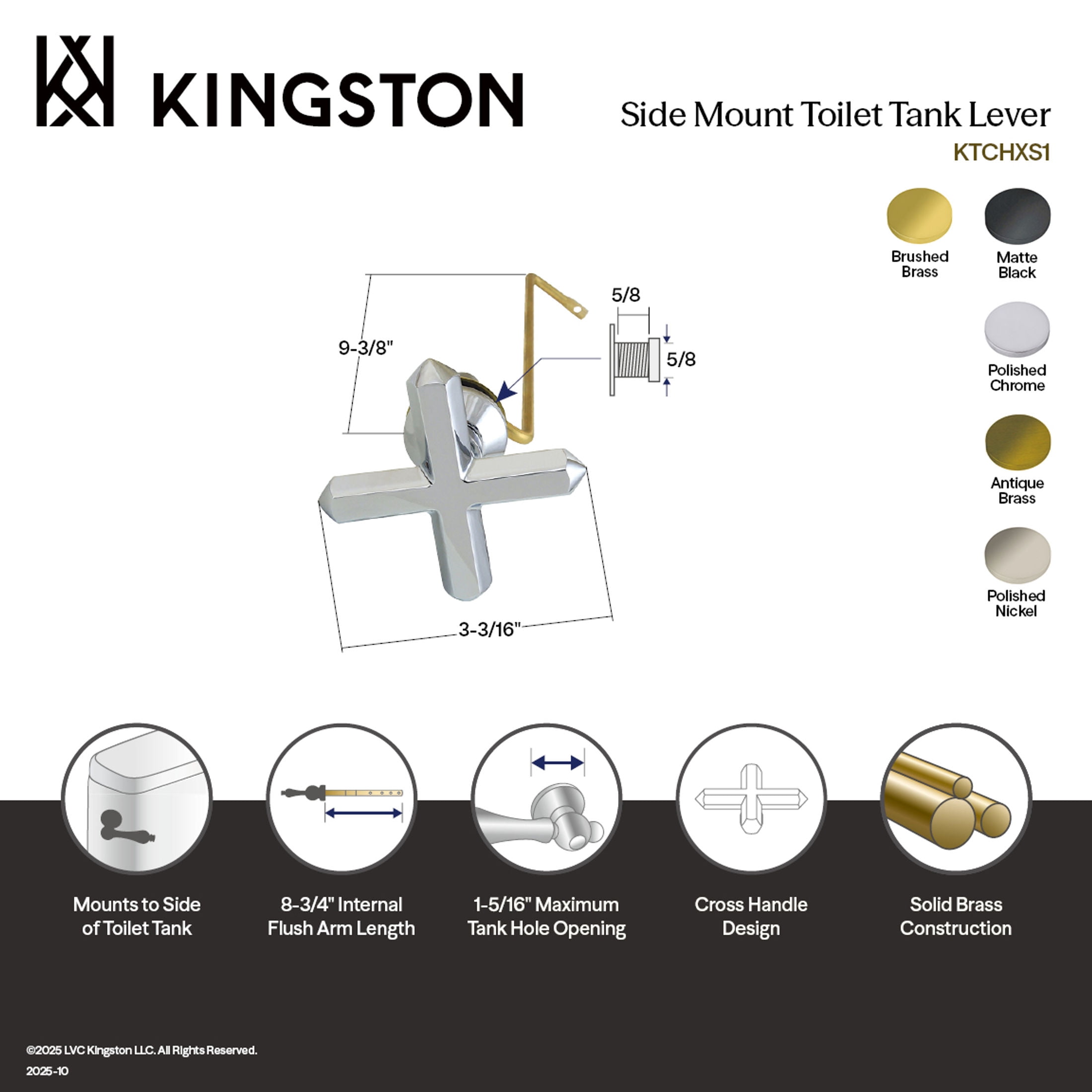 Kingston Brass KTCHXS7 French Country Side Mount Toilet Tank Lever in Brushed Brass