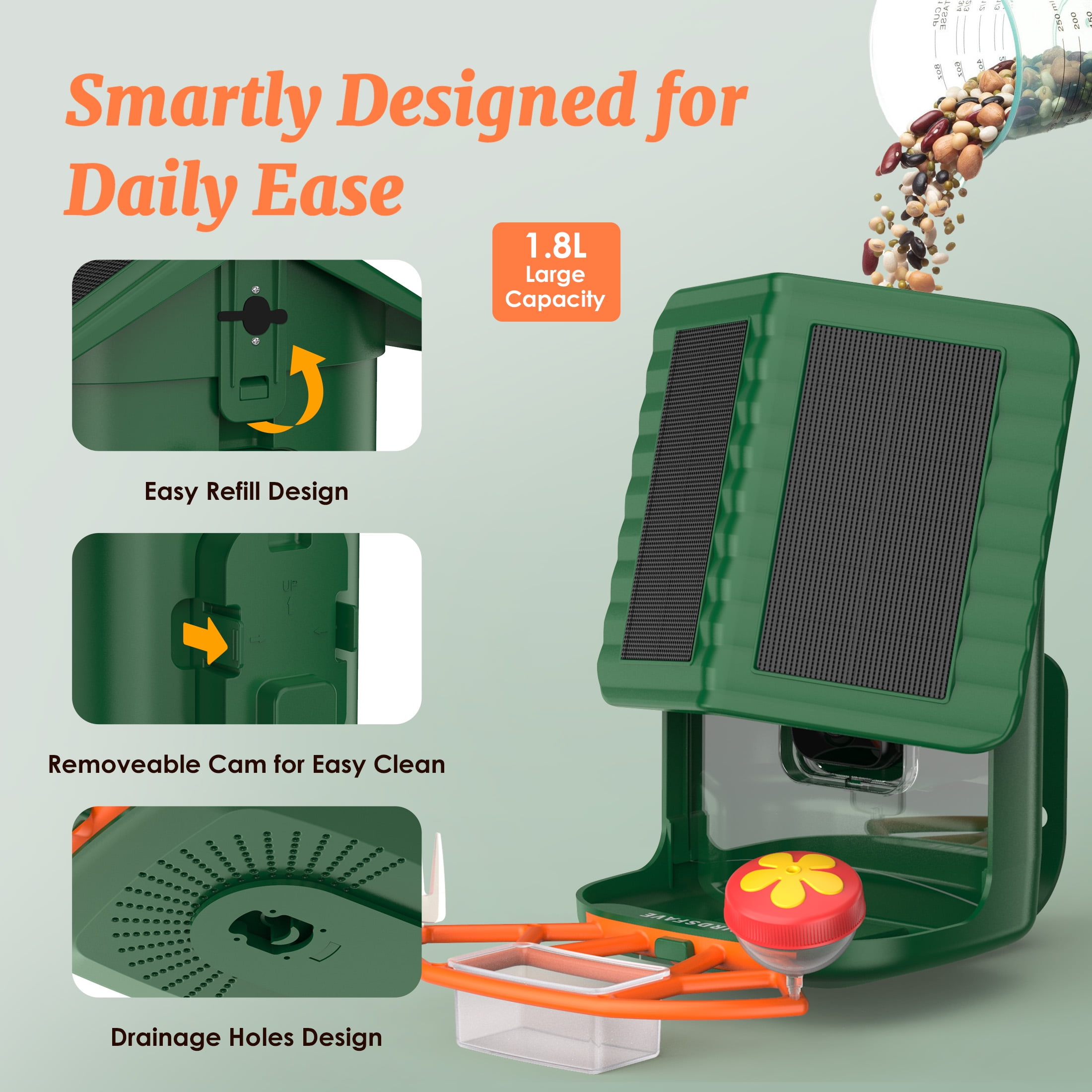 Bird Feeder with Camera Solar Powered 2K HD Live Instant Alert with 32GB Card AI Identify Wildlife Camera Bird Feeder 2.4G Wireless Gift to Mom Dad