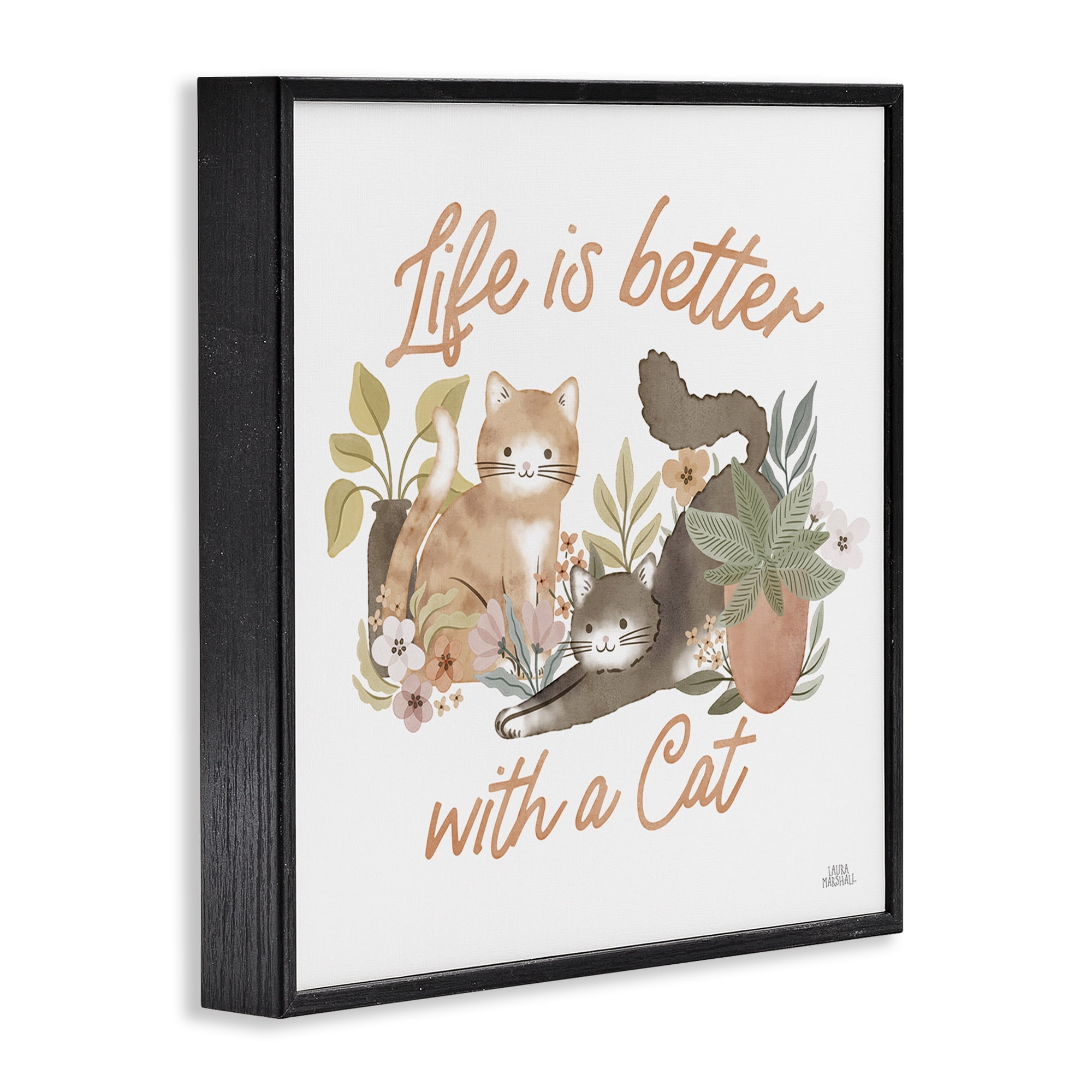 Stupell Industries Better with Cat Phrase Animals & Insects Painting Black Framed Art Print Wall Art, 24 x 24