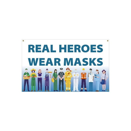 UPC: 0887481157498 | National Marker Vinyl Banner  Real Heroes Wear Masks   36  x 60  Multicolor (BT564)