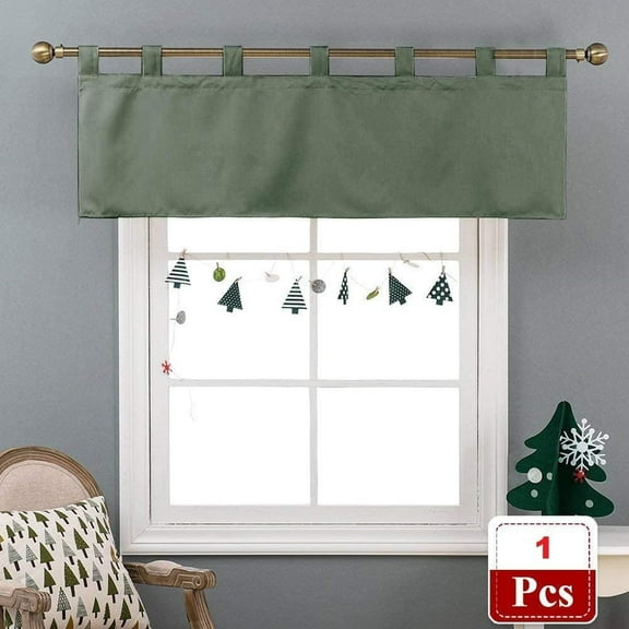 Tab Top Blackout Curtain Valance Window Topper for Living Room, Short Cafe Valence,(Dark Grey, 42 Inch Wide by 10 Inch Long- 1 Panel)