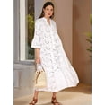 thumbnail image 4 of Women'S 2025 Lace Eyelet Embroidery Maxi Dress V-Neck Trumpet Sleeve Boho Flowy Swing Dress White M, 4 of 9