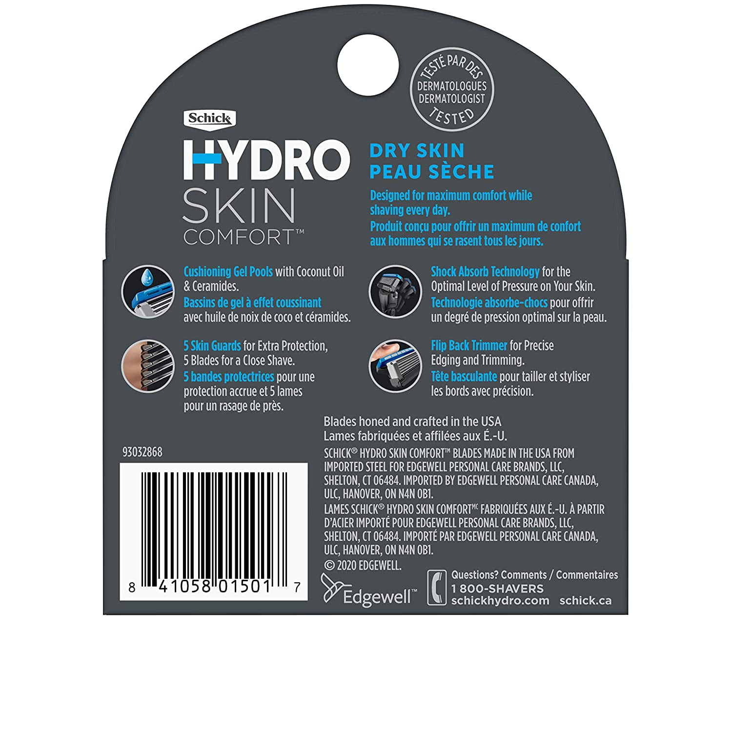 Schick Hydro 5-Blade Skin Comfort Dry Skin Refill Cartridges, 4 Ct Each