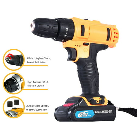 Iuhan 21-Volt drill 2 Speed Electric Cordless Drill/Driver with Bits Set & 2