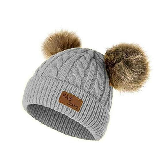Clearance! Baberdicy Girls Boys Knit Cap Warm Fur Ball Baby Winter Knit Hat Children Beanie Hats Caps Grey