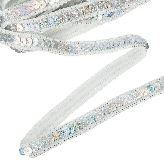 11 Yard Sequins Trim Ribbon 0.5 Inch Sequin Gimp Braid Trim Spangle Flat Sequins for Crafts Sewing Clothes Home Party Decoration, Laser Silver