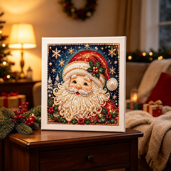 Vostella Christmas Pearl Diamond Painting DIY Art Kit , Christmas Pearl Bead Art Craft for Adults, Pearl Art Craft Kit for Holiday Wall Decor, Handmade Christmas Home Decoration Craft