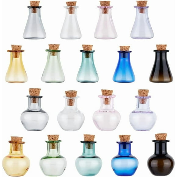 18pcs Colored Tiny Spell Jars 2 Sets Mini Glass Bottles Mini Potion Bottles Wishing Bottle Vials with Cork Stopper for Wedding Birthday Party Decoration DIY Crafts Supplies