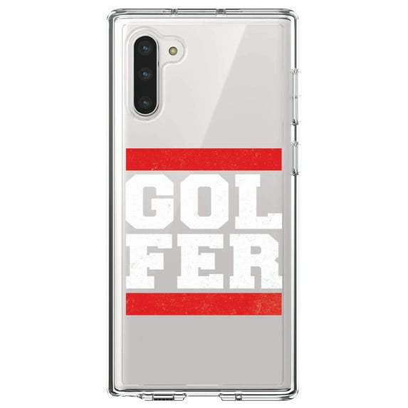 DistinctInk Clear Shockproof Hybrid Case for Samsung Galaxy Note 10 (6.3" Screen) - TPU Bumper Acrylic Back Tempered Glass Screen Protector - Golfer Word Art