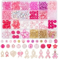 750Pcs Breast Cancer Awareness Beads Charms Pink Ribbon Charms Heart Dangle Pendant Letter Star Beads Loose Spacer Craft Beads for Bracelets Earring Necklace Jewelry Making DIY