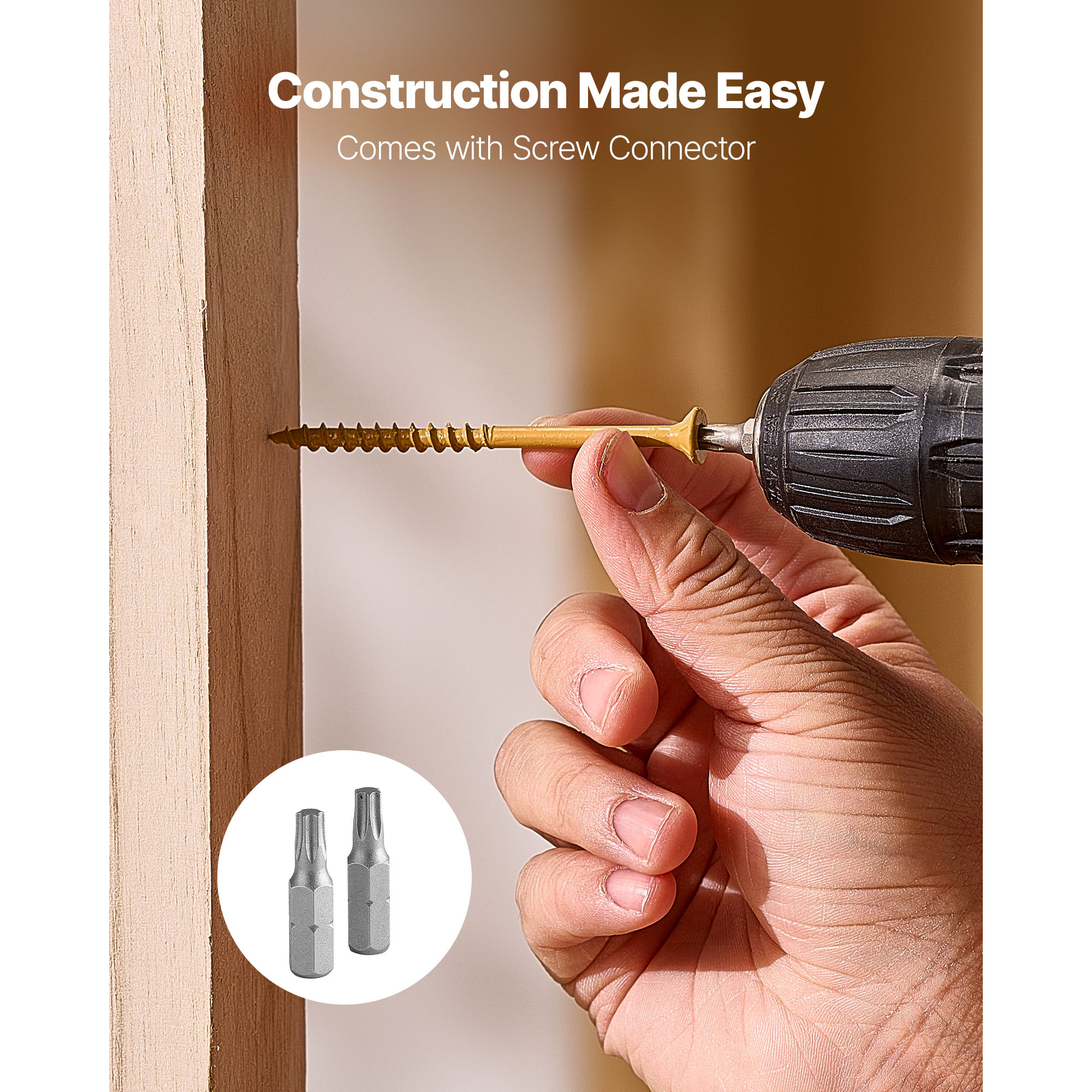 KFFKFF 350 PCS Wood Screws, #10 x 3-Inch, Rust-Resistant Coated Deck Screws with Torx/T25 Star Drive, Outdoor Screws with 2 Screw Connectors for Decking, Fencing, and Framing