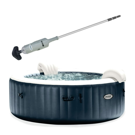 Intex Pool Vacuum with PureSpa 6 Person Inflatable Hot Tub, Cobalt Blue