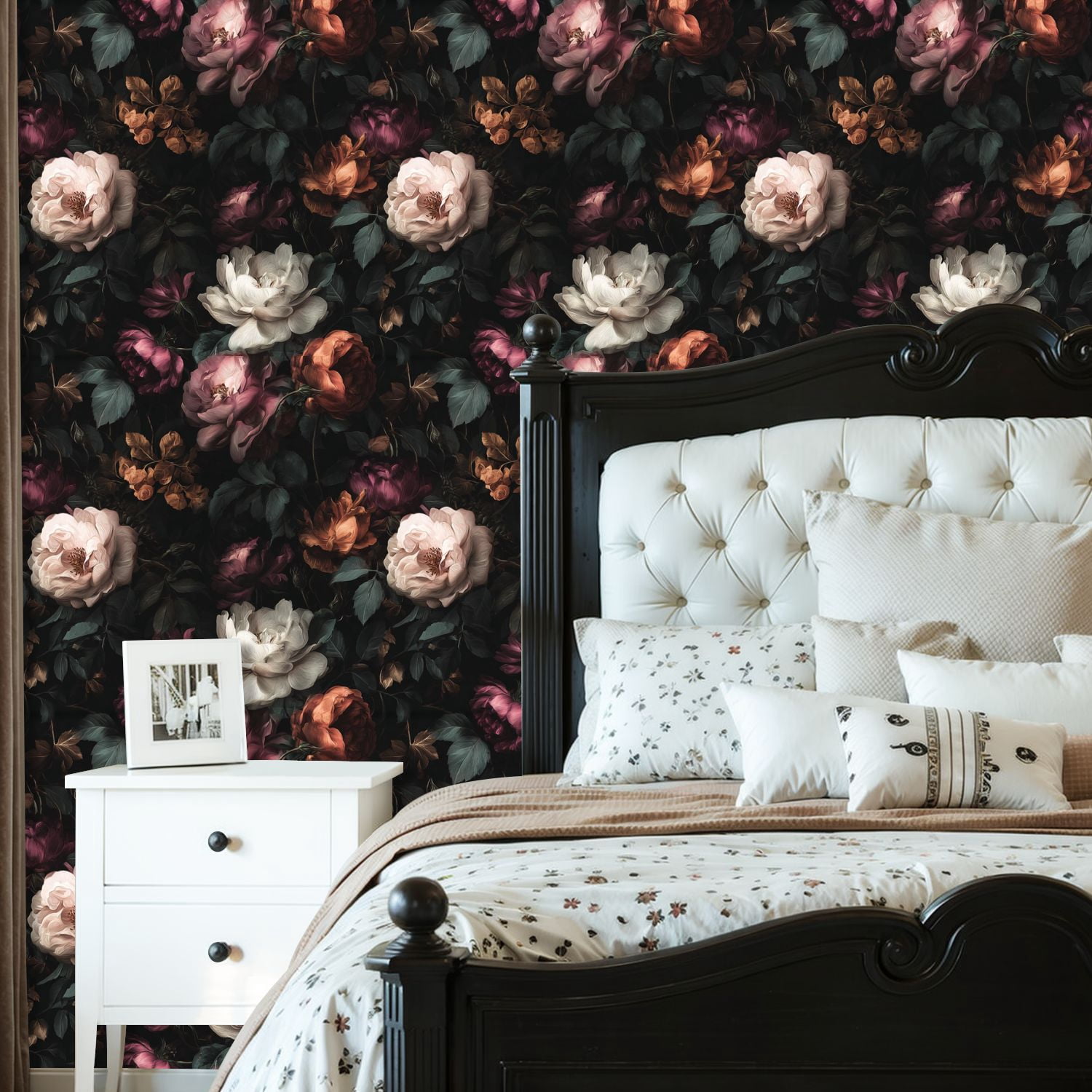 Peel and Stick Wallpaper Vintage Floral Soft Roses Dark Leaves Wall Mural 23.6in x 9.8ft Self Adhesive Removable Wall Paper Renter Friendly Wallpaper for Nursery Kitchen Bedroom Cabinets