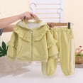 thumbnail image 2 of AKOEE Girls Clothes Sets 2 Piece Ruffled Lace Trim Long Sleeve Zip Hoodie Jacket and Jogger Pants Tracksuits (1-2 Years, Green), 2 of 8