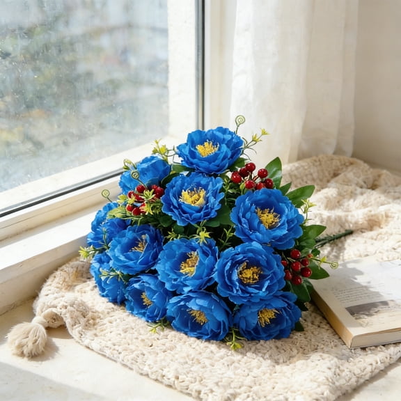 Eolstice 10 Head Large Peony Artificial Flowers Bouquet Plastic Silk Faux Peony, Faux Flower Stems, Home Decor for Vase Table Centerpiece Wedding