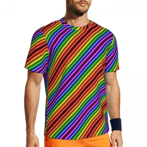 T Shirt For Men Neon Rainbow Sportswear Summer Pride Colorful Pattern Street Style Fashion Tee Shirt