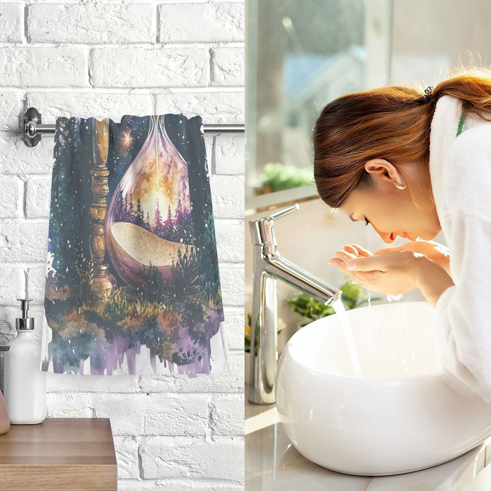 Hourglass Trees Starry Sky Hand Towels Cotton Bath Towels Large Face Towels Absorbent for Bathroom 2 Packs