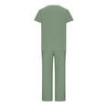 thumbnail image 4 of AHTJRT Women's 2 Piece Matching Lounge Set Crewneck Short Sleeve Tshirts and Wide Leg Pants Tracksuit Vacation Travel Outfits Green M, 4 of 5