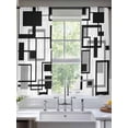 thumbnail image 2 of Geometric Black Sheer Curtains 63 inches Long 2 Panels Set White and Gray Line Tiers Sheers Rod Pocket Small Window Short Curtains for Kitchen Cafe, Each 52" W x 63" L, 2 of 7