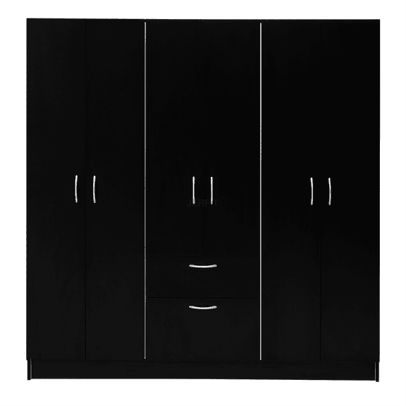 JERFIT 6-Door Armoire Wardrobe Closet with Hanging Rod and Shelves, Freestanding Storage Cabinet for Bedroom, White and Black Finish