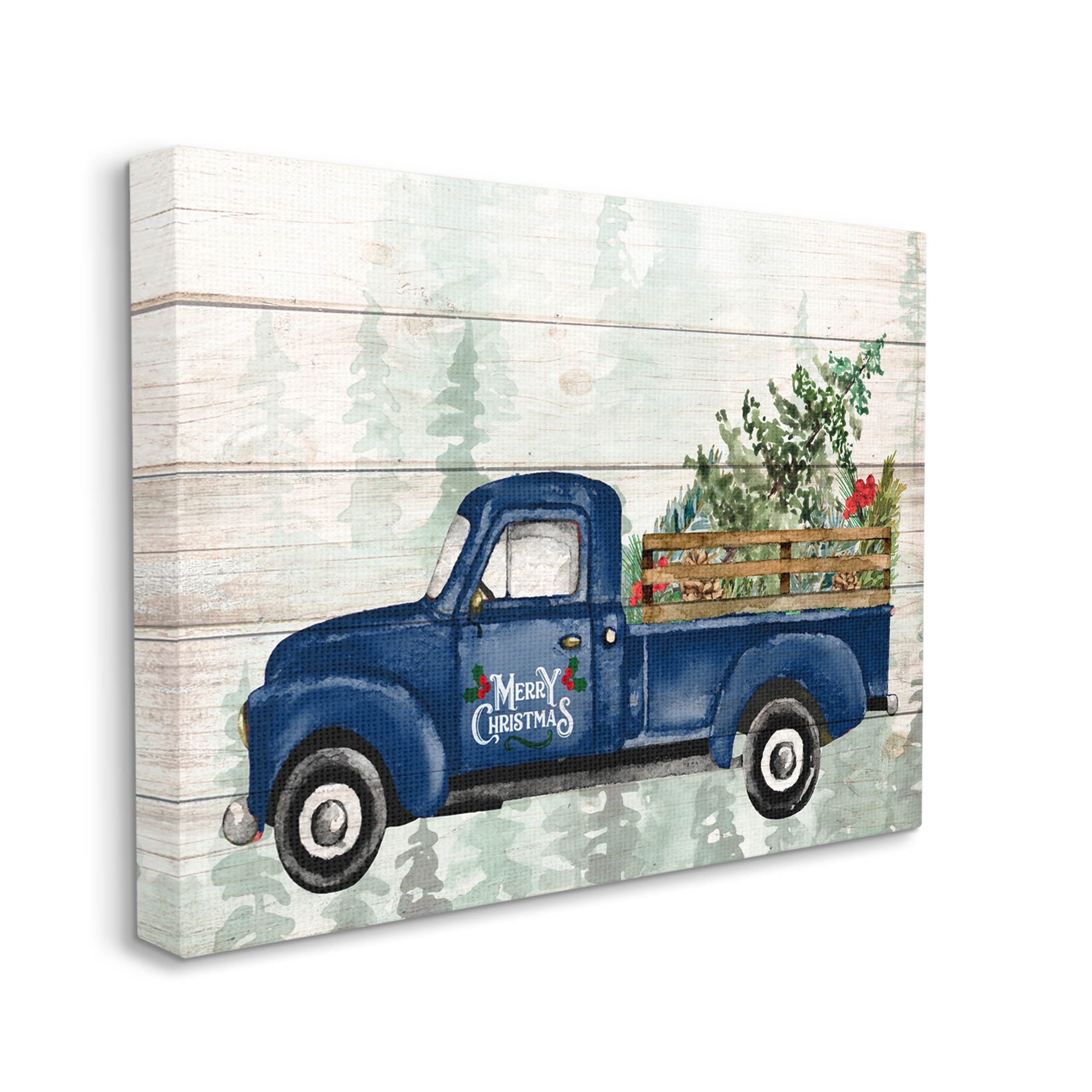 Stupell Industries Merry Christmas Blue Holiday Truck Graphic Art Gallery Wrapped Canvas Print Wall Art, Design by Kim Allen