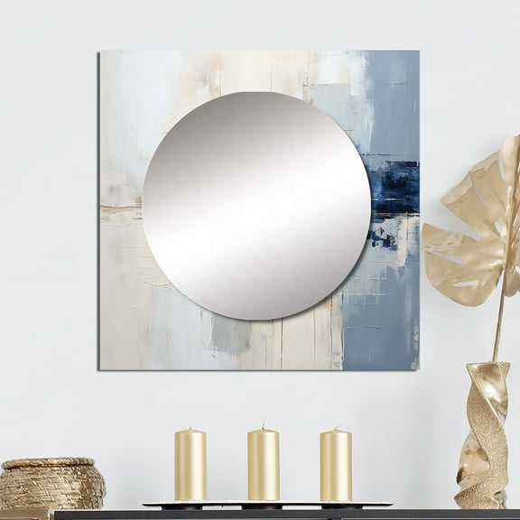 Designart "Fusion Of White And Blue Paint" Abstract Painting Square Mirror Wall Decor Modern - Large Beige Square Bathroom Mirror - Square Printed Wall Mirror Art