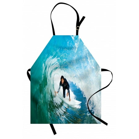 

Ride The Wave Apron Surfer inside Ocean Wave Adventure Adrenalin Energy Sea Sports Picture Unisex Kitchen Bib Apron with Adjustable Neck for Cooking Baking Gardening Sky Blue White by Ambesonne