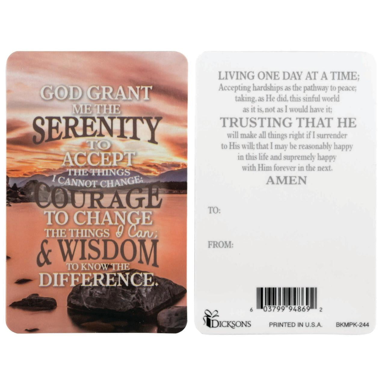 serenity prayer orange sunset 25 x 4 cardstock bookmark