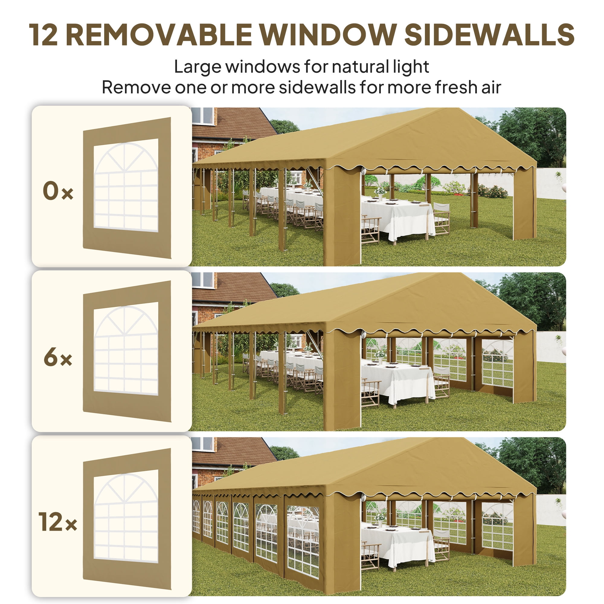 Outsunny 20' x 40' Heavy Duty Party Tent, Galvanized Outdoor Canopy Tent with Removable Sidewalls, 12 Windows and 2 Doors, Brown
