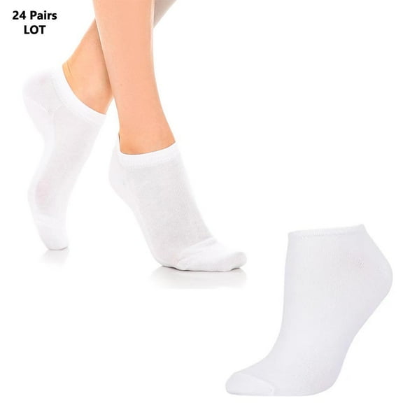 24 Pairs Womens Ankle Socks Low Cut Fit Crew Size 6-8 Sports White Footies