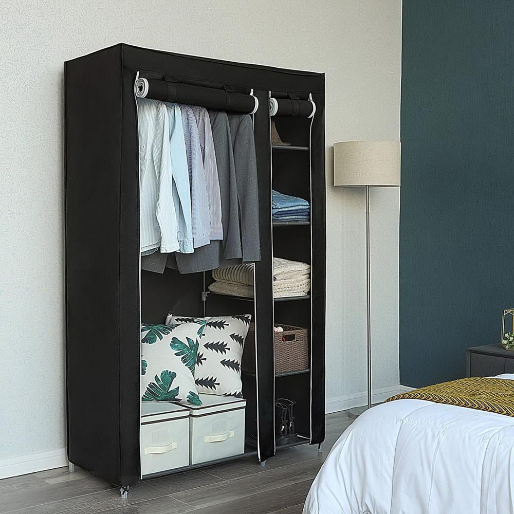 Ktaxon 67" Portable Closet Wardrobe for Bedroom Living Room with Non-woven Fabric Black