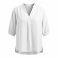 thumbnail image 3 of Boho Tops for Women V Collar Button Down Short Sleeved Pleated Edge Fashion Crop Tops for Women,White,M, 3 of 3