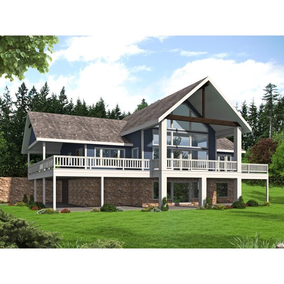 001-3719: Mountain Waterfront 4 Bed, 3 Bath Luxury Home Plan, 2457 Sq Ft: Full Blueprints with License to Build by Home Plan Marketplace - Lesuto