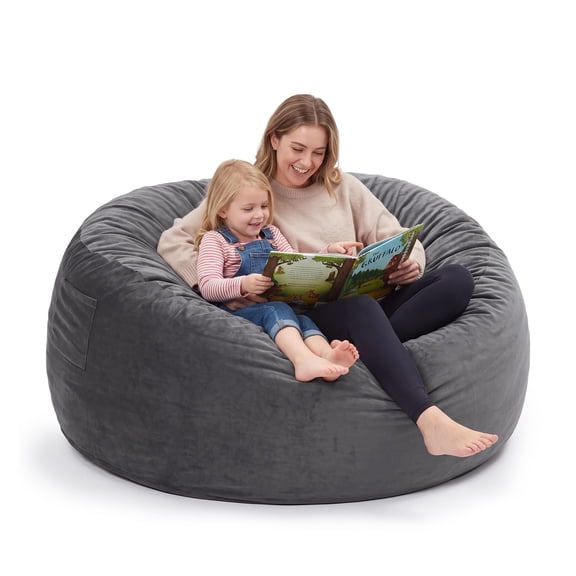 Bean Bag Chair with Filler, Large 4FT Comfortable Bean Bag Chair for Adults and Teens, Memory Foam, Machine Washable Thick Dutch Velvet Cover, Dark Grey