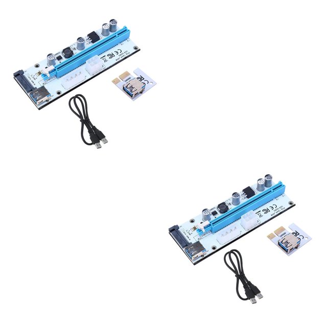 ziyahi VER008S PCI -E 1X to 16X Extender 60CM PCIE Riser Card + 4Pin 6Pin SATA Power Interface + LED for Miner blue 2Set
