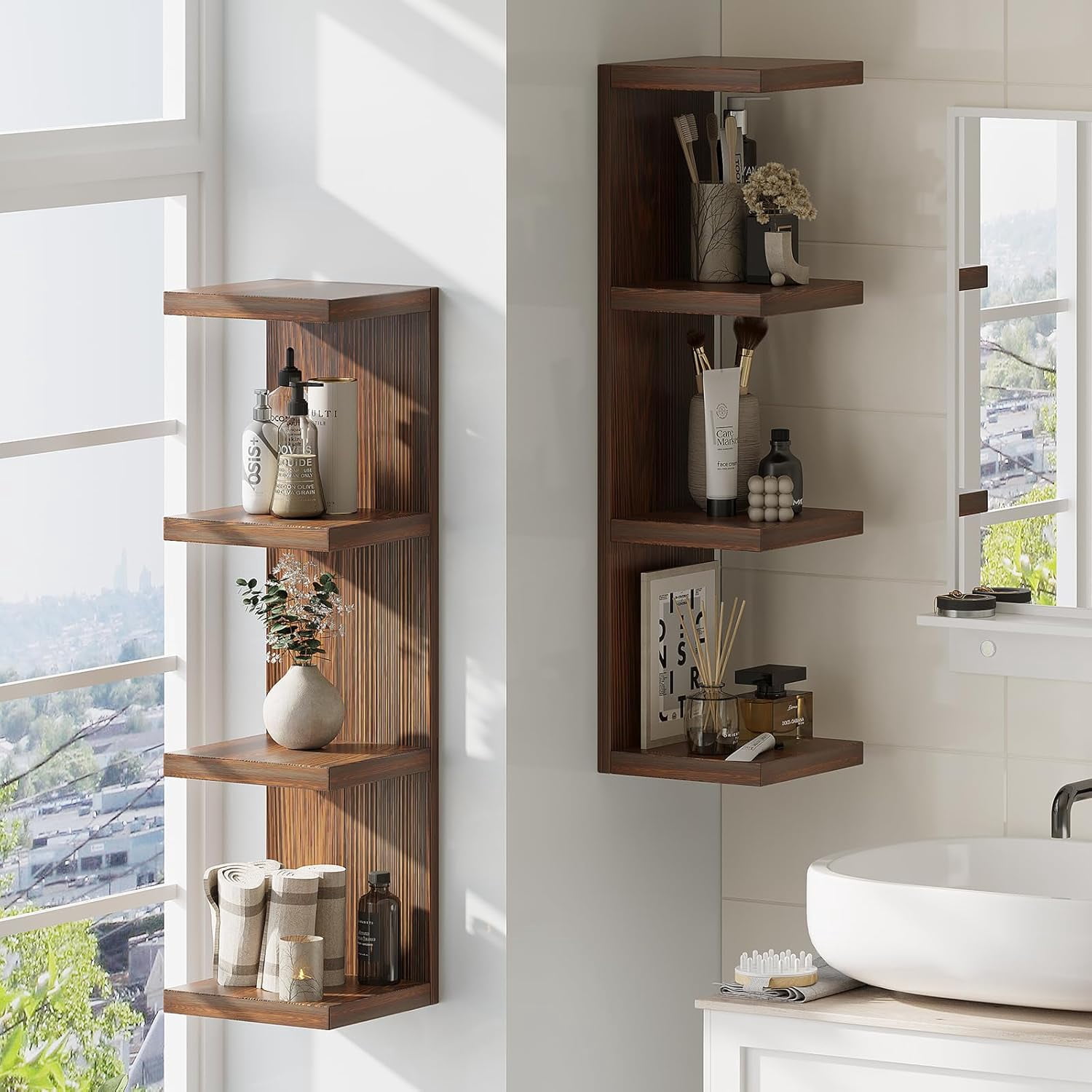 Lack Wall Shelf,Display Floating Shelf (Solid Wood, 4 Tier)