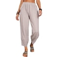 thumbnail image 2 of Qmyliery Women Casual Trousers with Elastic Waist, Loose Pockets Cotton and Linen Solid Color Summer Clothing, 2 of 5