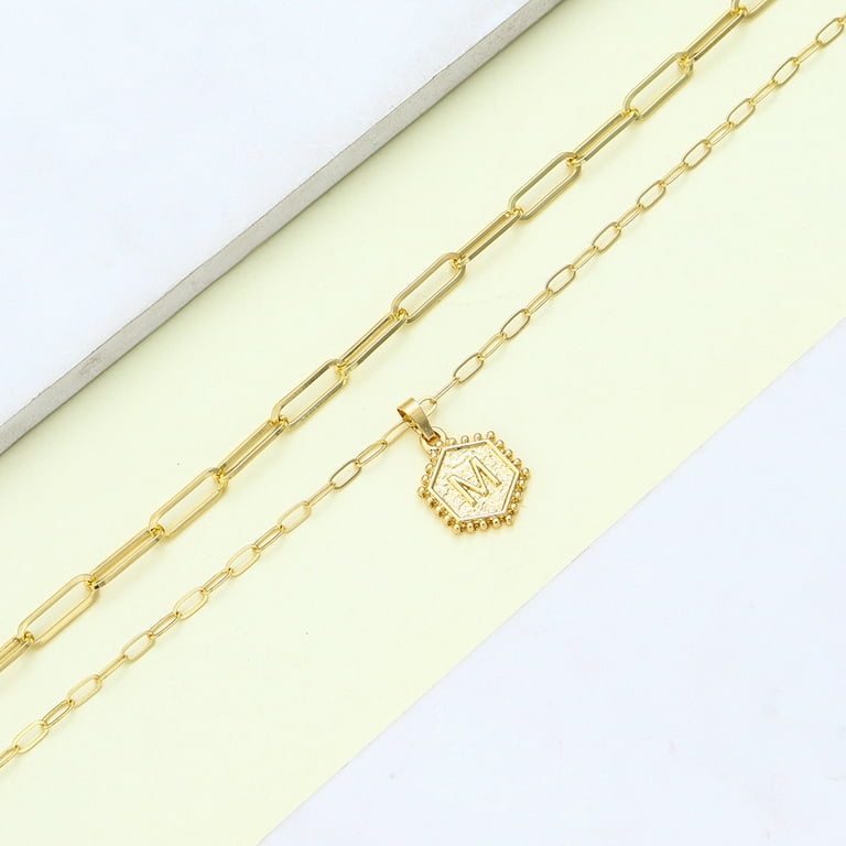 Dainty Layered Initial Necklaces for Women Trendy, GoldPaperclip