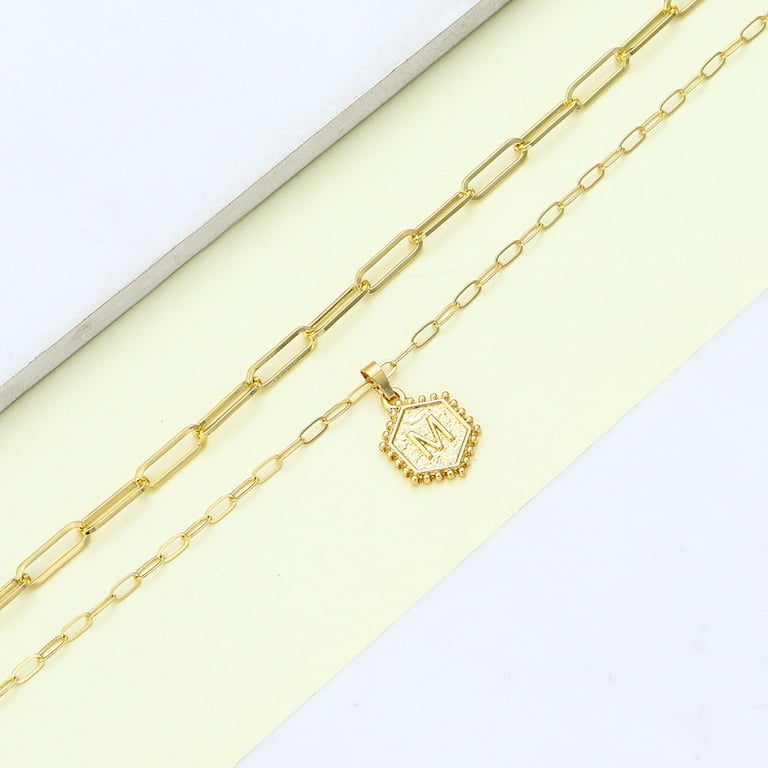 Dainty Layered Initial Necklaces for Women Trendy, GoldPaperclip