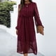 thumbnail image 5 of Vestido hasta la rodilla de manga larga de color liso con cuello redondo informal a la moda para mujer Pompotops hdfakjf171, 5 of 9