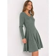 thumbnail image 5 of Women Long Sleeve Ribbed Knit Short Dresses  Fall Winter V Neck Casual Swing A Line Sweater Dress, 5 of 16