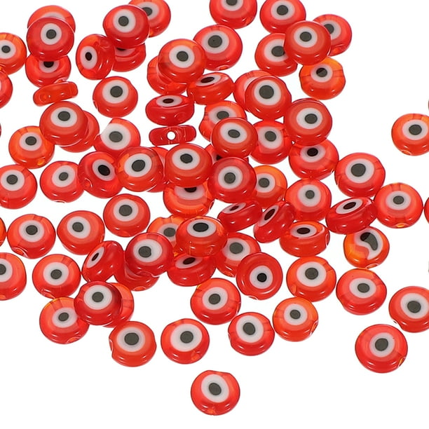 Cuentas planas de ojo malvado Uxcell de 6mm, 100 piezas de cuentas de encanto de ojo malvado turco en forma redonda para pulseras y collares de arte DIY, Naranja