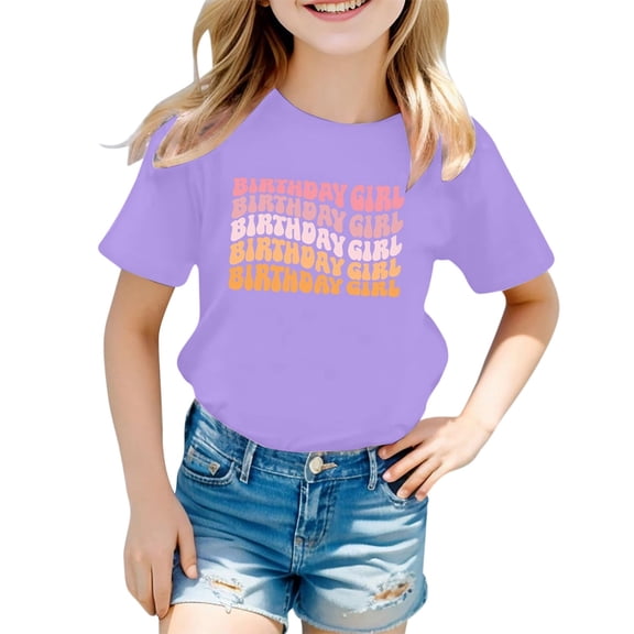 Hiijoy Big Girls Birthday T Shirt Letter Print Short Sleeve Round Neck Summer T-Shirt