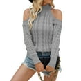 thumbnail image 2 of Suéteres de Cuello Alto con Hombros Descubiertos para Mujer, Jerseys de Punto Suave de Larga para Otoño, Jersey Sexy. Gris L, 2 of 8
