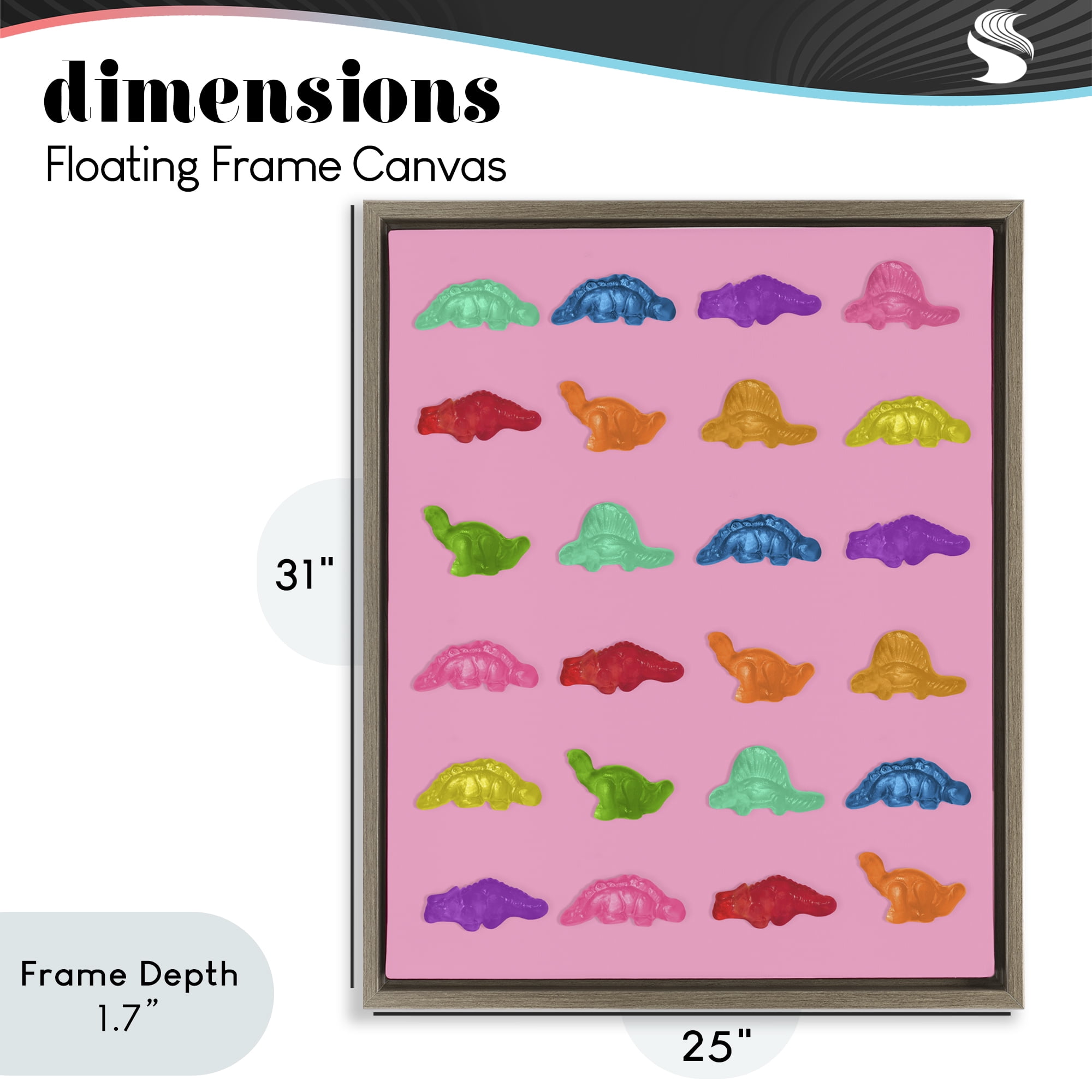 Stupell Industries Dinosaur Gummies on Pink Brown Framed Floater Canvas Wall Art, design by LISH Creative